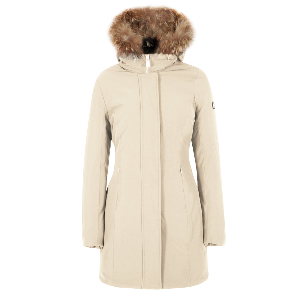 Yes Zee Women Down Jacket Long Pelo White