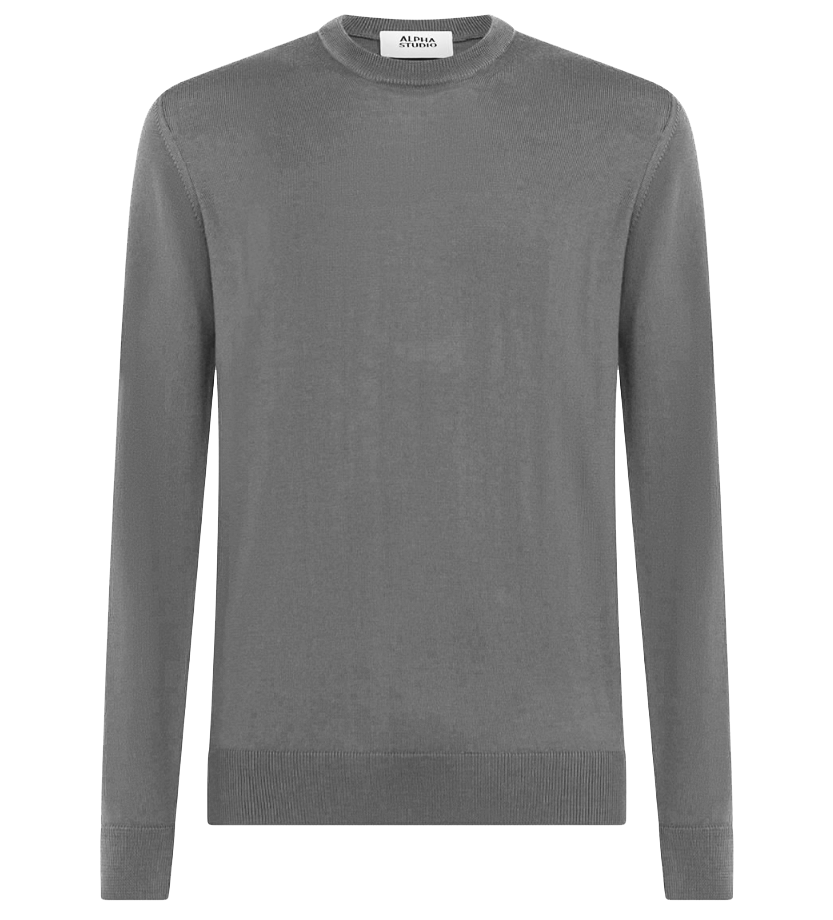 Alpha Studio Men Crew Neck Flanella Sweaters Grey