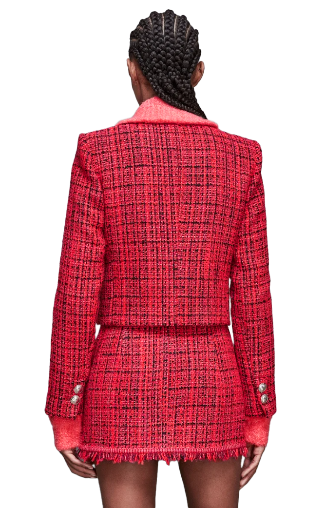 Patrizia Pepe Women Jacket Cropped Coral Tweed Red