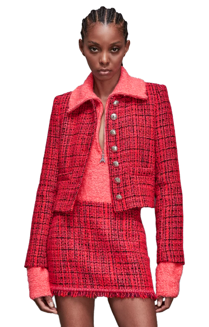 Patrizia Pepe Women Jacket Cropped Coral Tweed Red