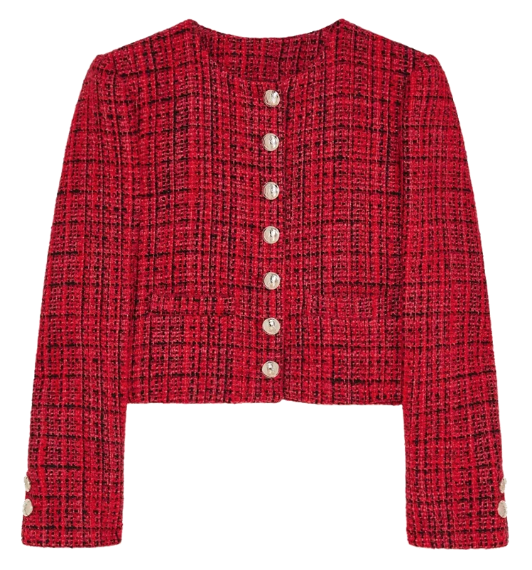 Patrizia Pepe Women Jacket Cropped Coral Tweed Red