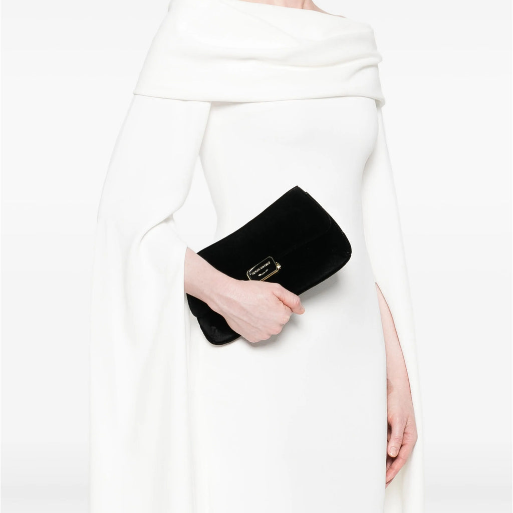 Emporio Armani Women Clutch Plain Velvet Black