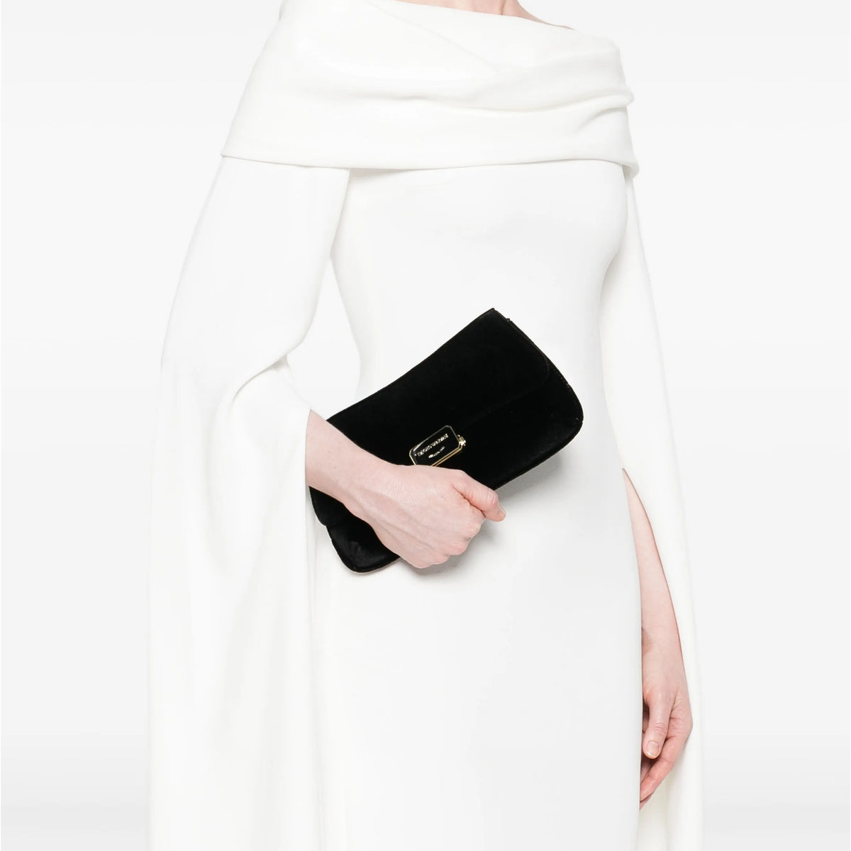 Emporio Armani Women Clutch Plain Velvet Black