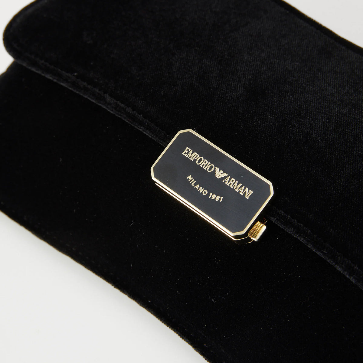 Emporio Armani Women Clutch Plain Velvet Black