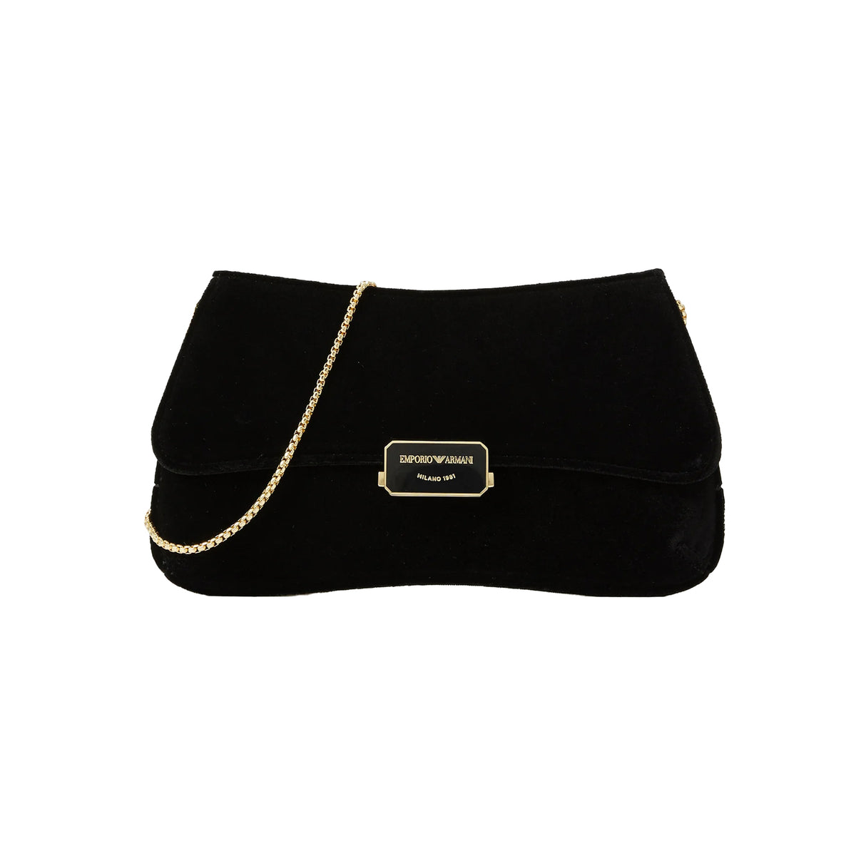 Emporio Armani Women Clutch Plain Velvet Black
