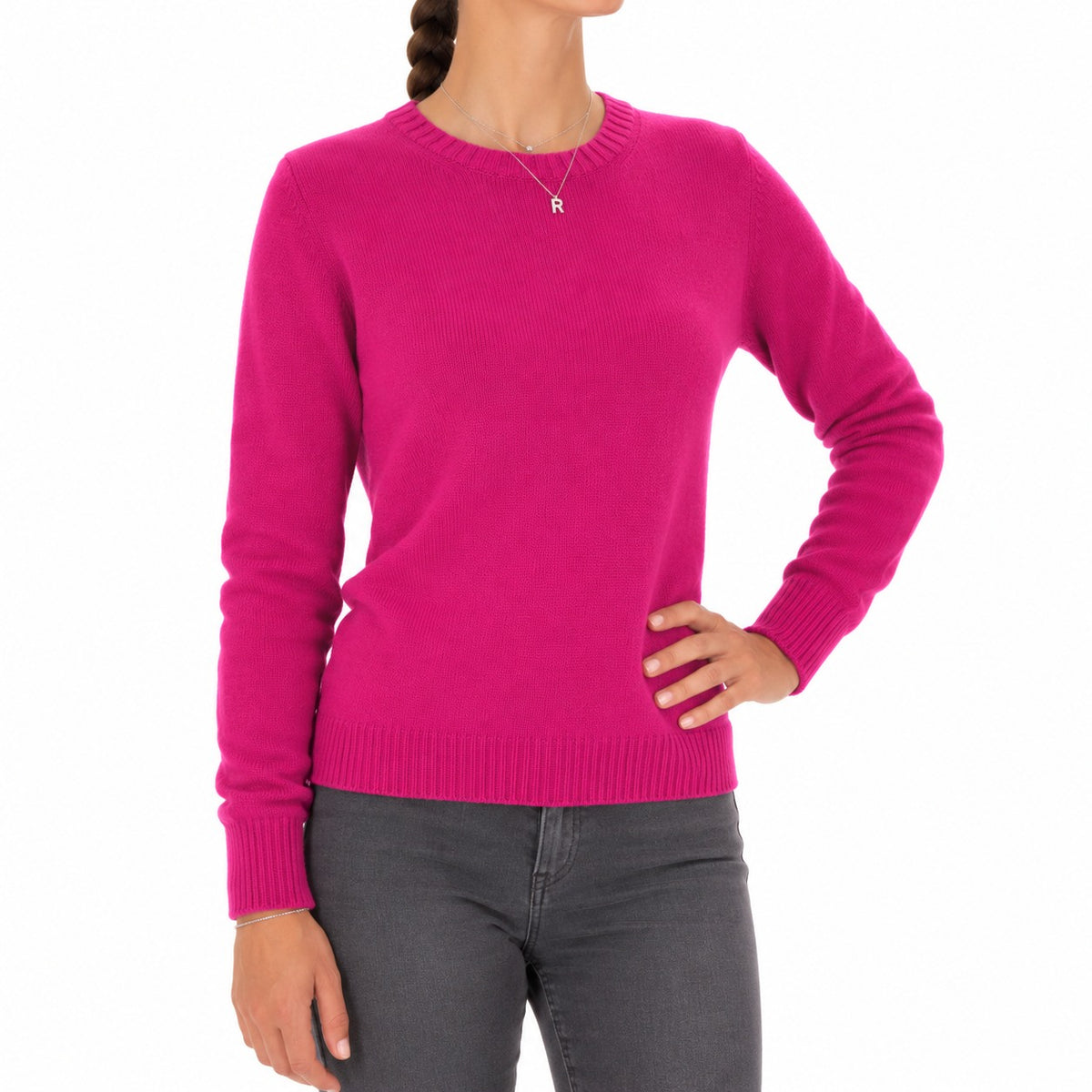 Emilio Romanelli Women Knit Cashmere Crew Neck Fuchsia