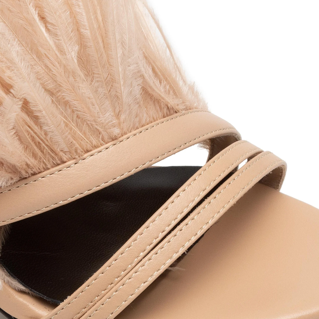 Patrizia Pepe Women Sandali Leather Piume Sandals Beige