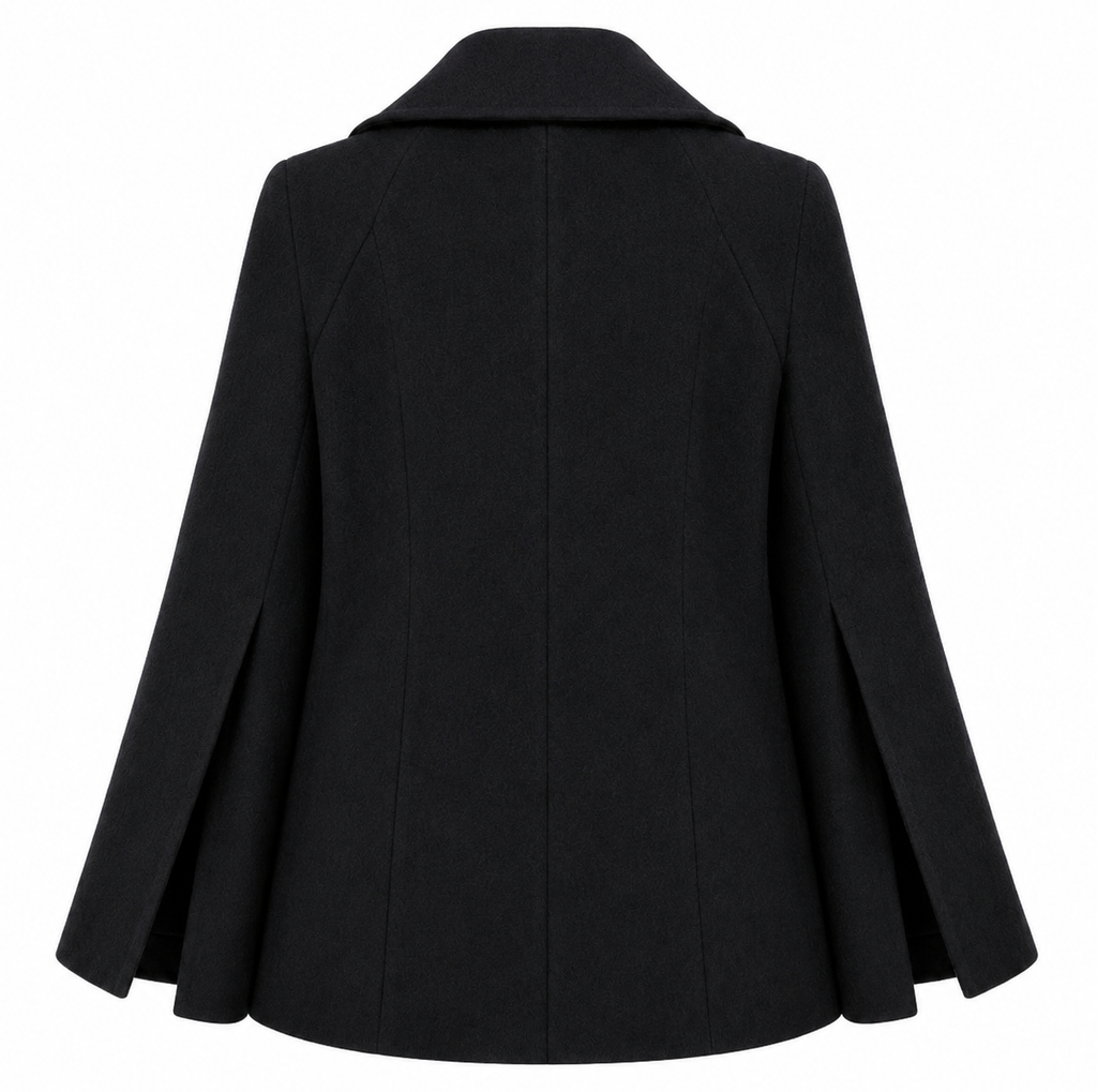 Loro Piana Fabric Women Peacoat Double-Breasted Kimono Coats Black
