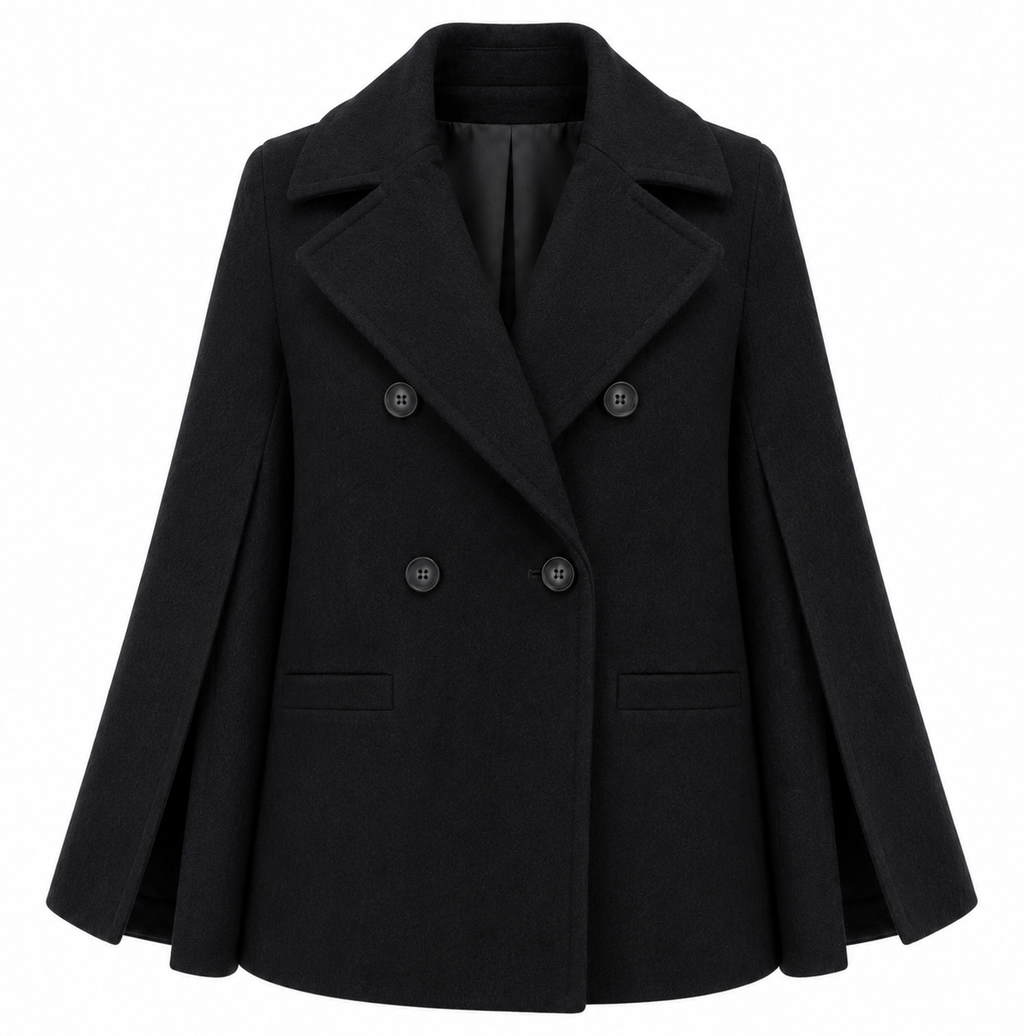 Loro Piana Fabric Women Peacoat Double-Breasted Kimono Coats Black