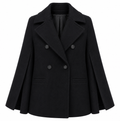 Loro Piana Fabric Women Peacoat Double-Breasted Kimono Coats Black
