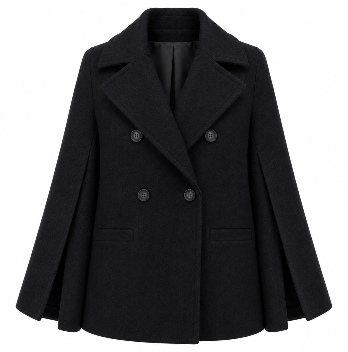 Loro Piana Fabric Women Peacoat Double-Breasted Kimono Coats Black