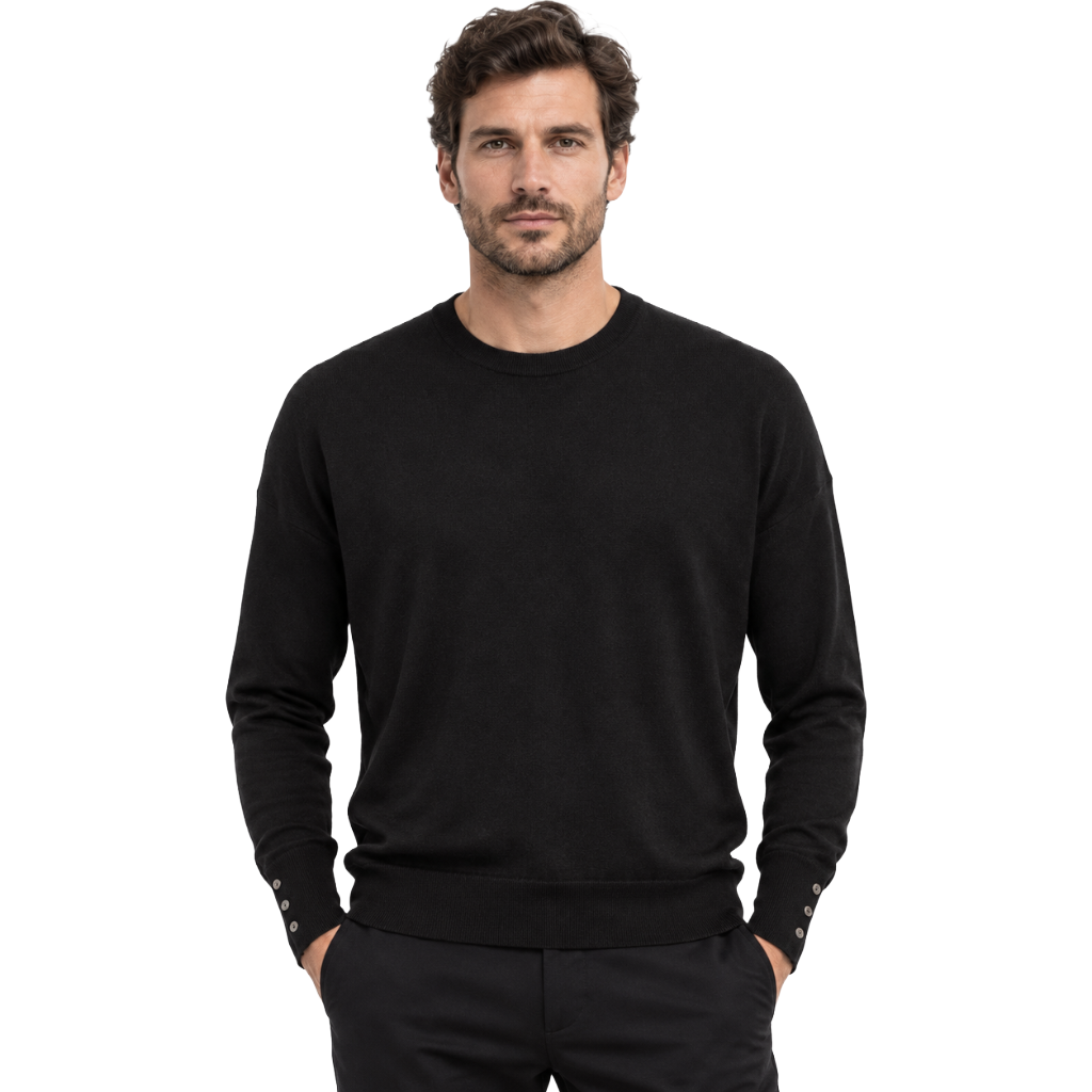 Alpha Studio Men Knit Crew Neck Bottoni Black