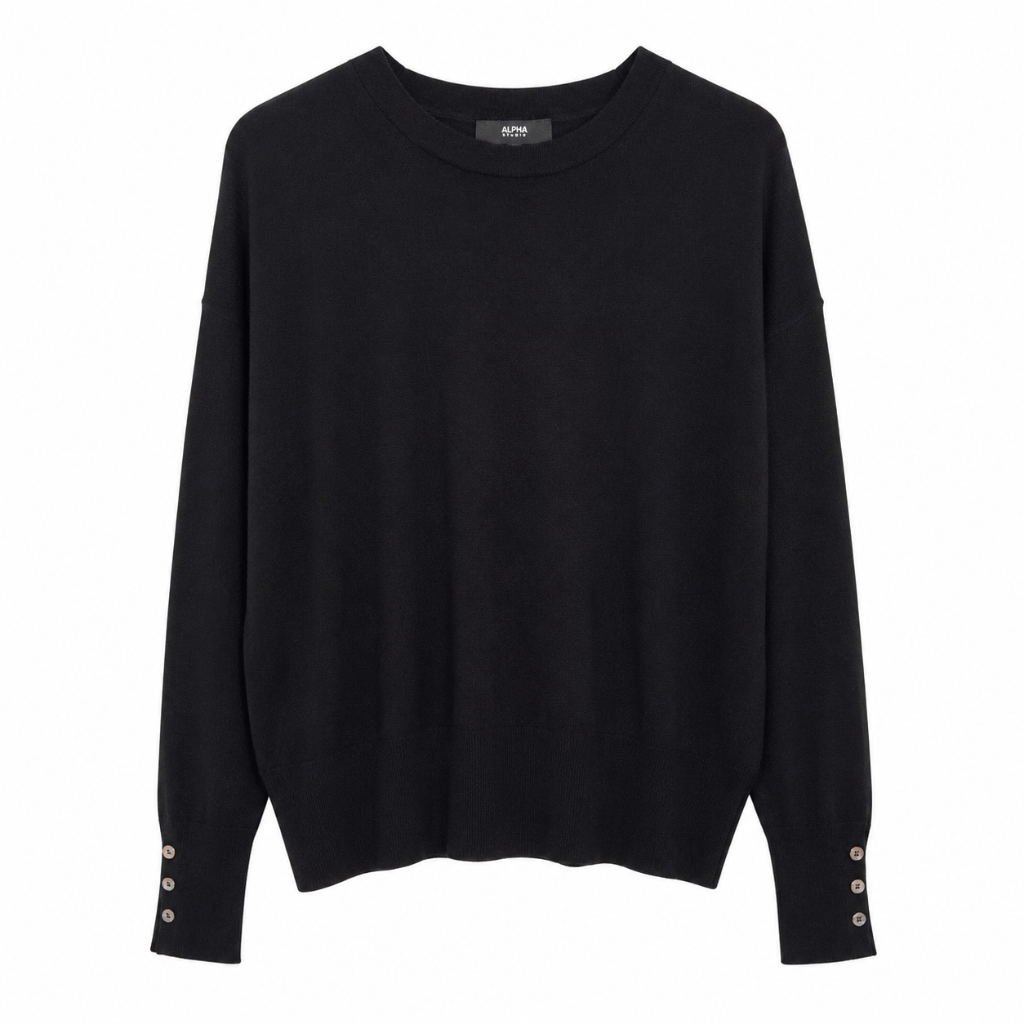 Alpha Studio Men Knit Crew Neck Bottoni Black