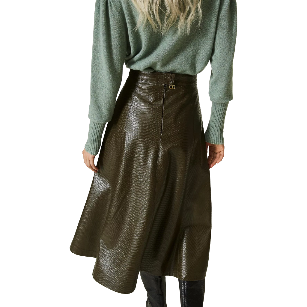 Twinset Women Skirt Longuette Texture Animalier Green