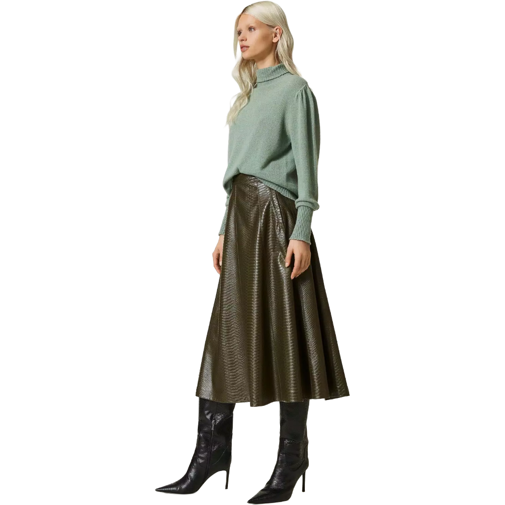 Twinset Women Skirt Longuette Texture Animalier Green