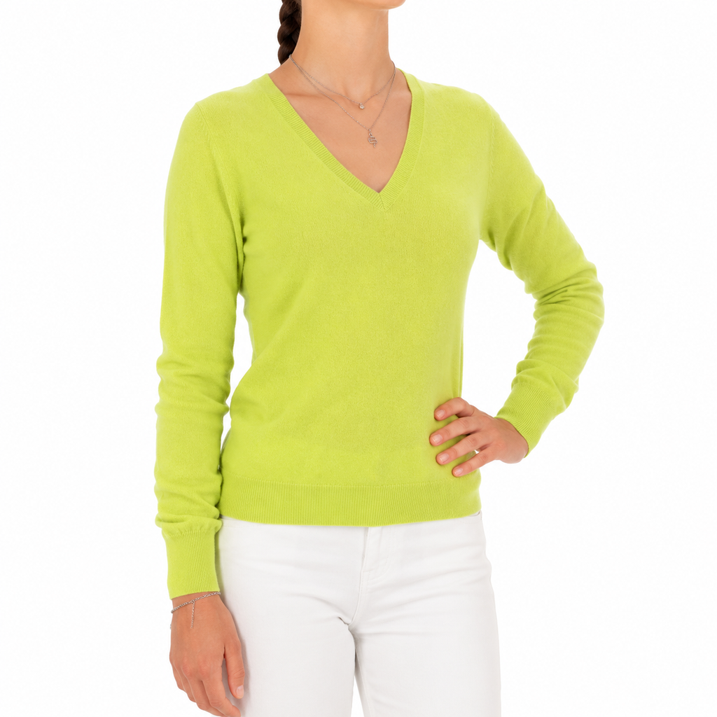 Emilio Romanelli Women Knit Cashmere V-Neck Yellow