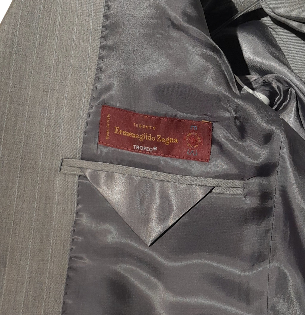 Ermenegildo Zegna Fabric Men Suit Wool Pinstripe Grey