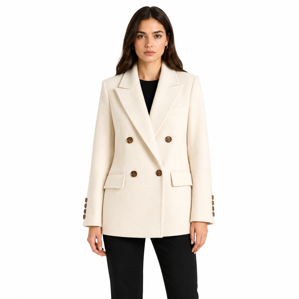 Loro Piana Fabric Women Coat Short Double-Breasted Cream White