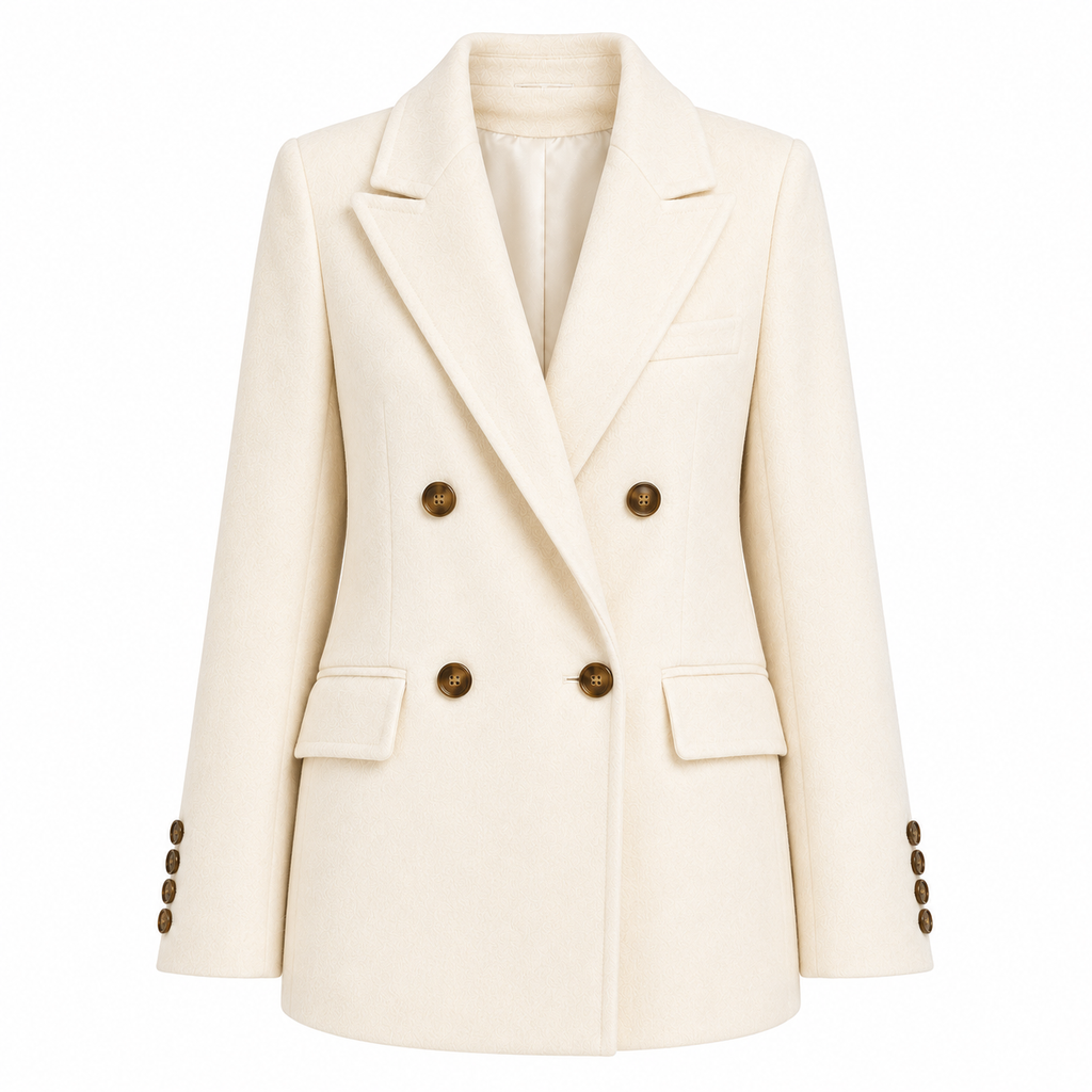 Loro Piana Fabric Women Coat Short Double-Breasted Cream White