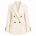 Loro Piana Fabric Women Coat Short Double-Breasted Cream White