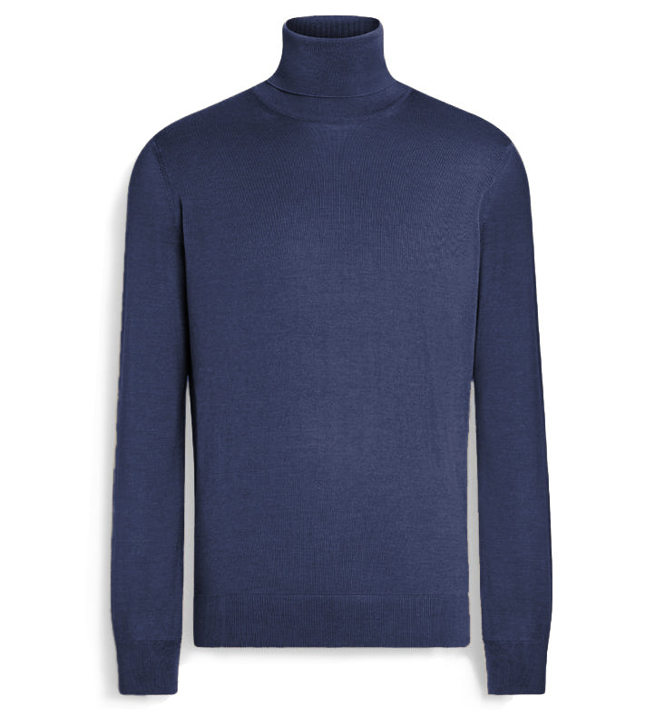 Emilio Romanelli Men Knit Turtleneck Gauge Blue