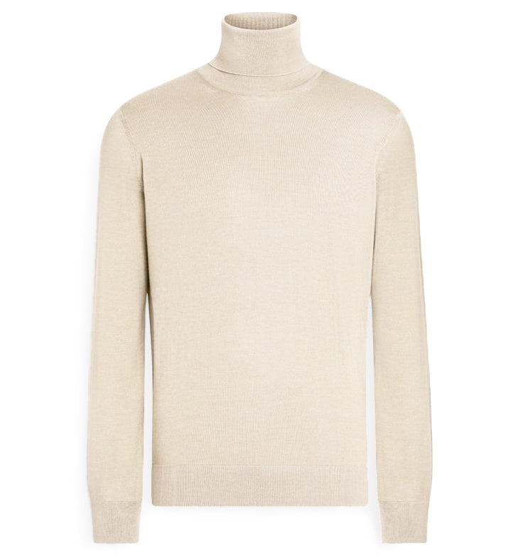 Emilio Romanelli Men Knit Turtleneck Gauge Beige