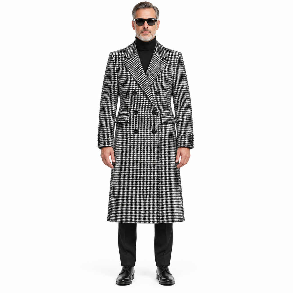 Dolce & Gabbana Men Coat Double-Breasted pied-de-poule Black