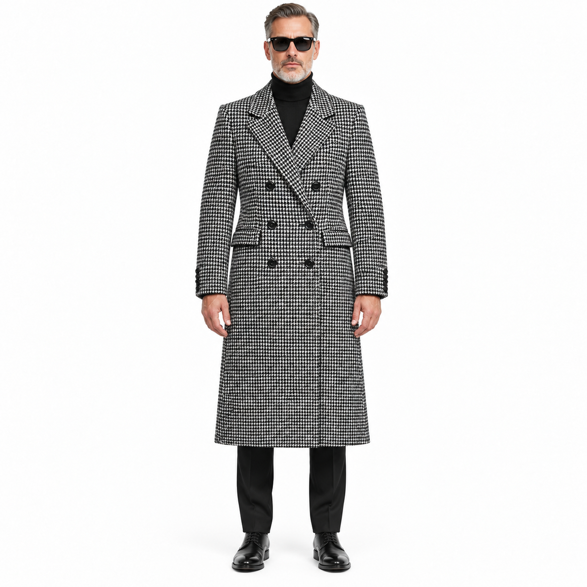 Dolce & Gabbana Men Coat Double-Breasted pied-de-poule Black