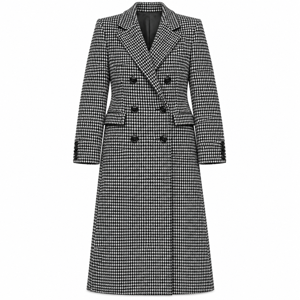 Dolce & Gabbana Men Coat Double-Breasted pied-de-poule Black