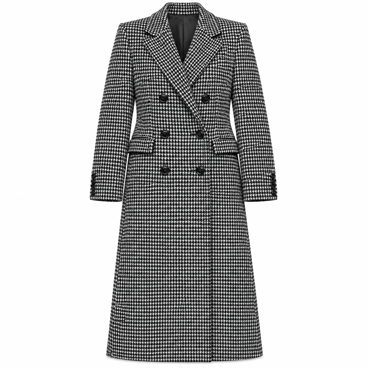 Dolce & Gabbana Men Coat Double-Breasted pied-de-poule Black