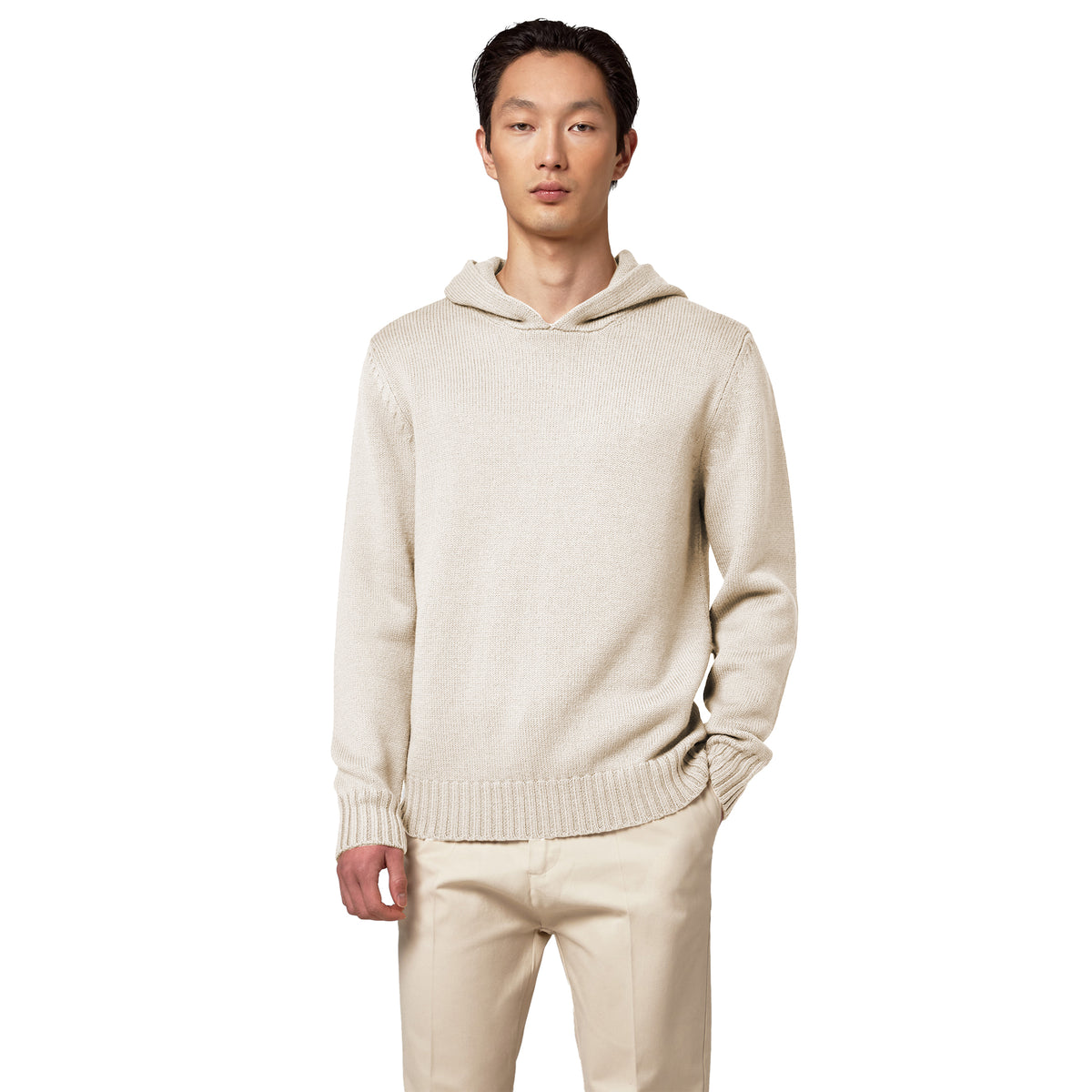 Alpha Studio Men Knit Hooded Merinos Pesante White