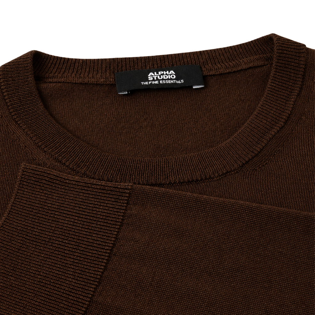 Alpha Studio Men Knit Crew Neck Silk Cashmere Brown