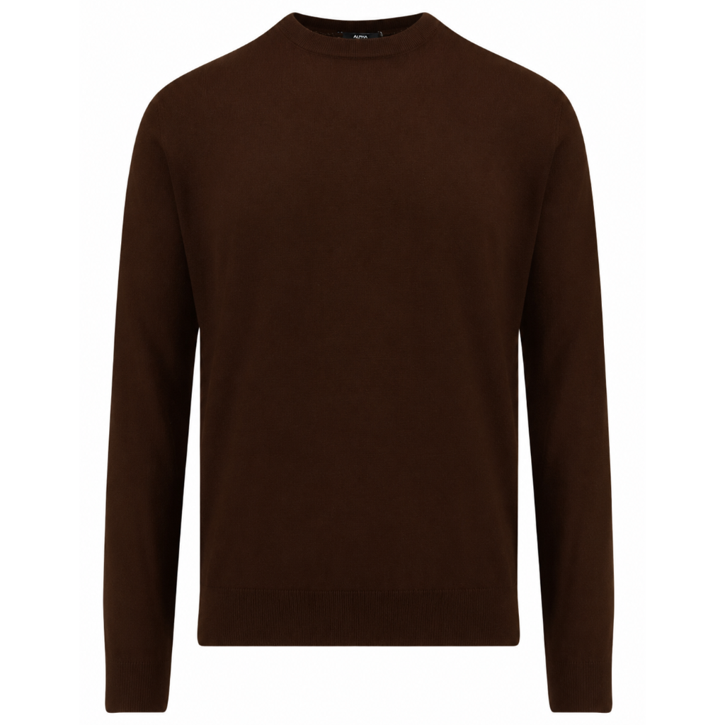 Alpha Studio Men Knit Crew Neck Silk Cashmere Brown