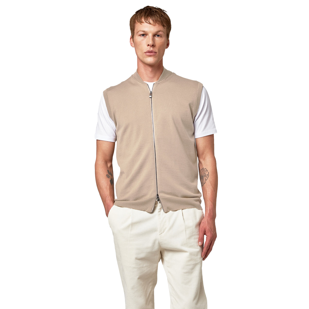 Alpha Studio Men Vest Bomber Zip Beige