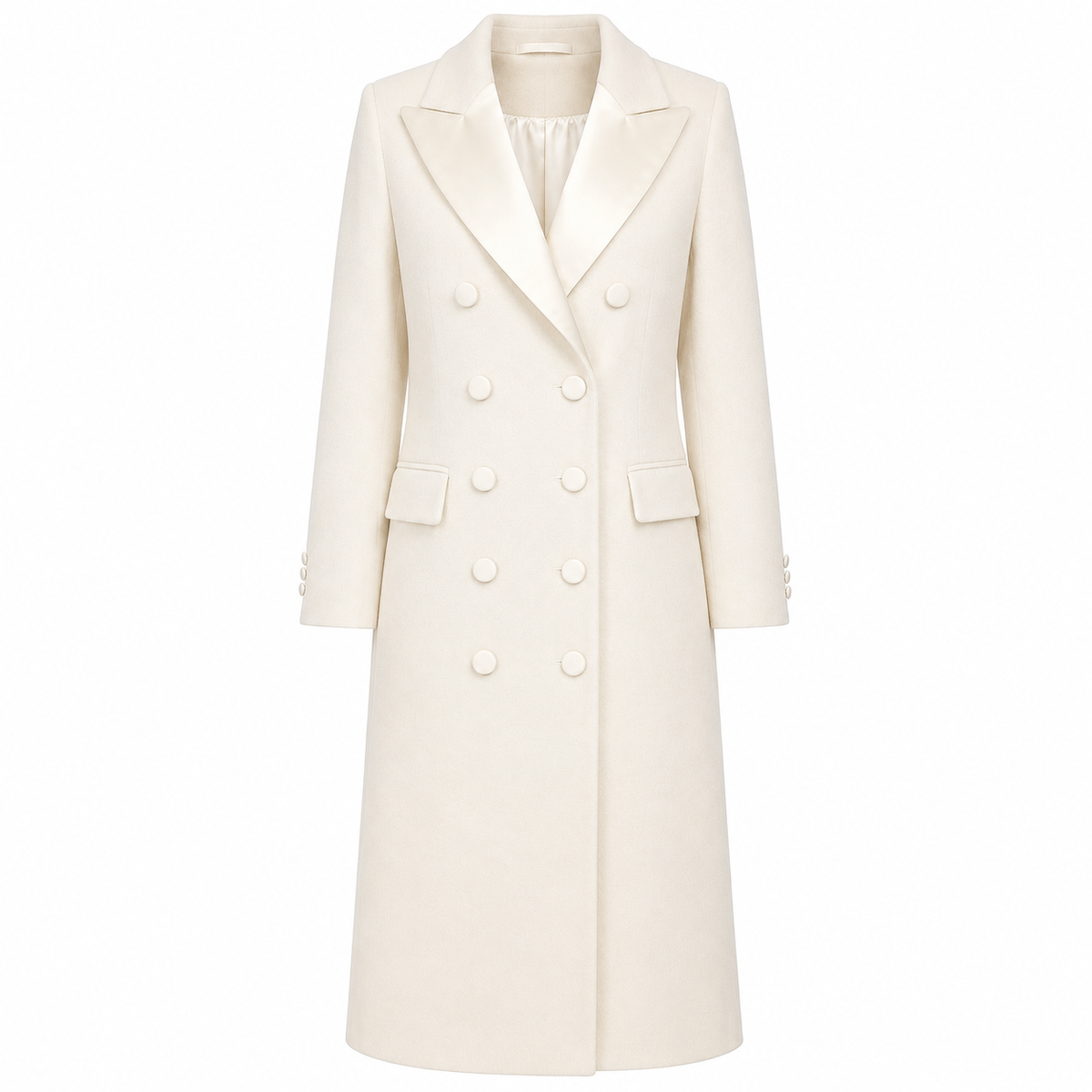 Loro Piana Fabric Women Coat Long Lapel Satin White