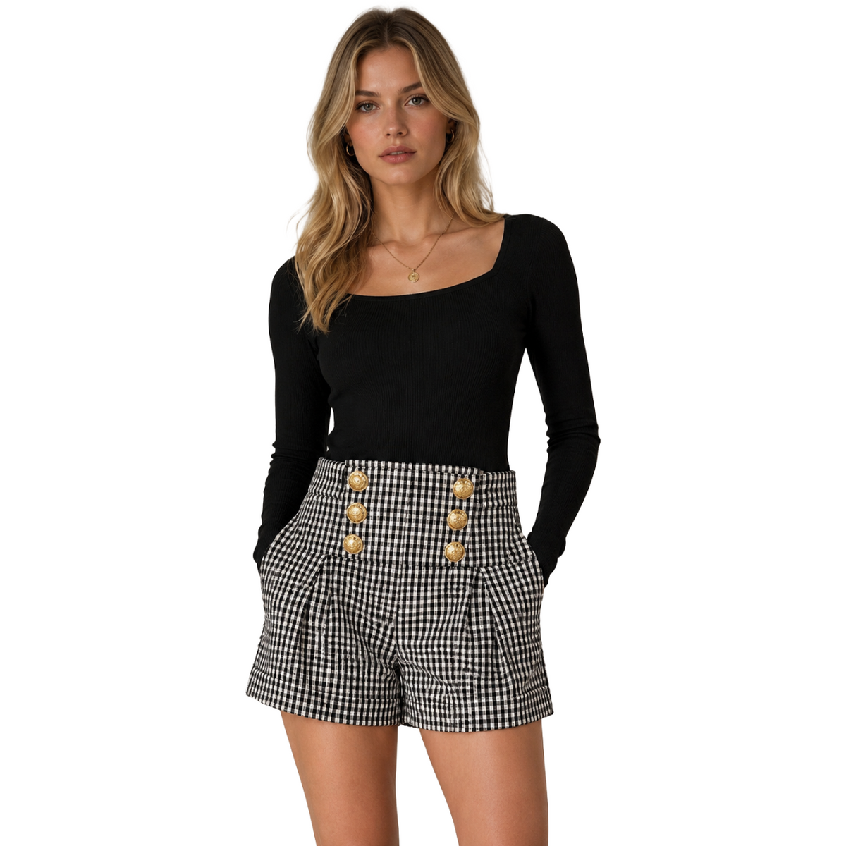 Balmain Women Shorts Quadretti Black