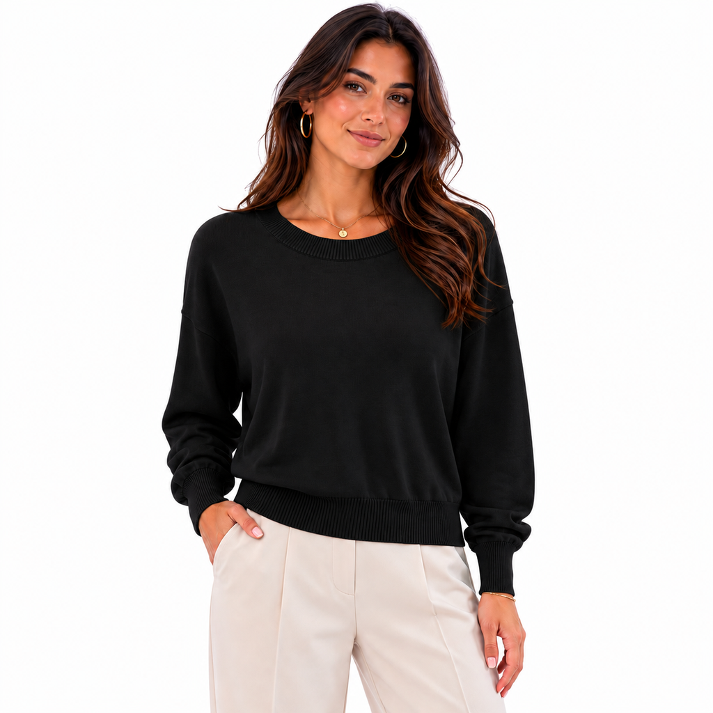 Alpha Studio Women Knit Crew Neck Black