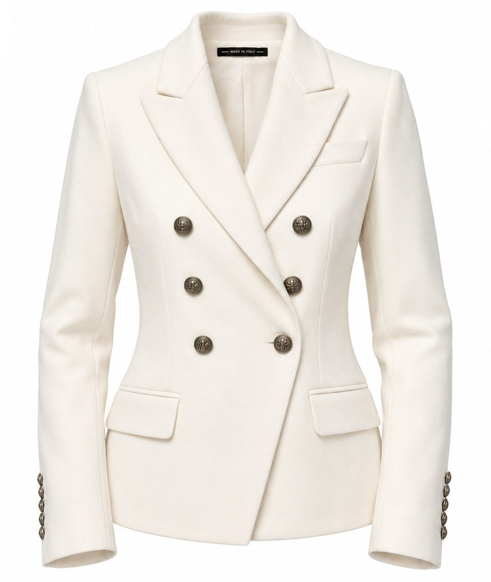 Loro Piana Fabric Women Jacket Double-Breasted Cream White