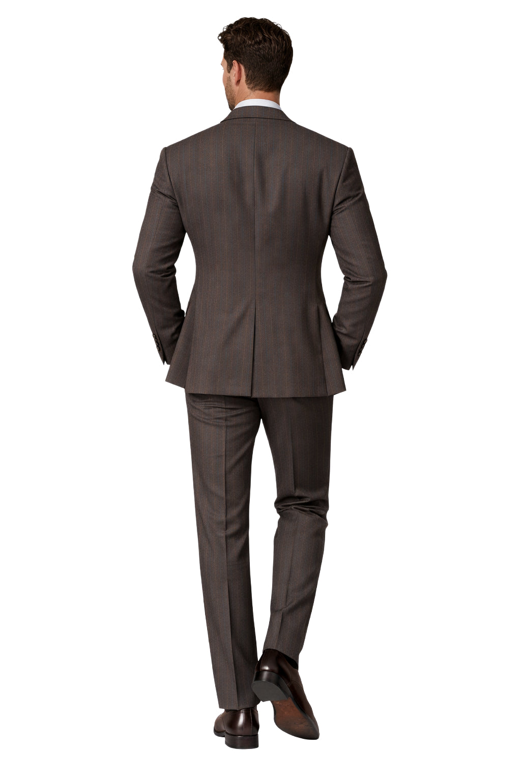 Loro Piana Fabric Men Suit Double-Breasted Pinstripe Brown