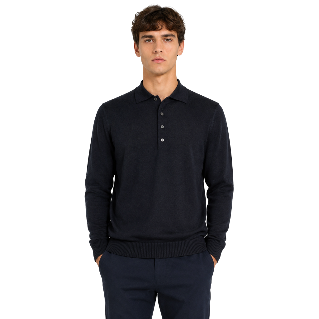 Alpha Studio Men Polo Slim Sleeve Long Blue