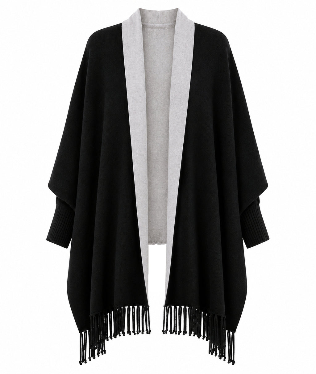Alpha Studio Women Stola Frangia Poncho Black