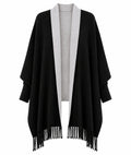 Alpha Studio Women Stola Frangia Poncho Black