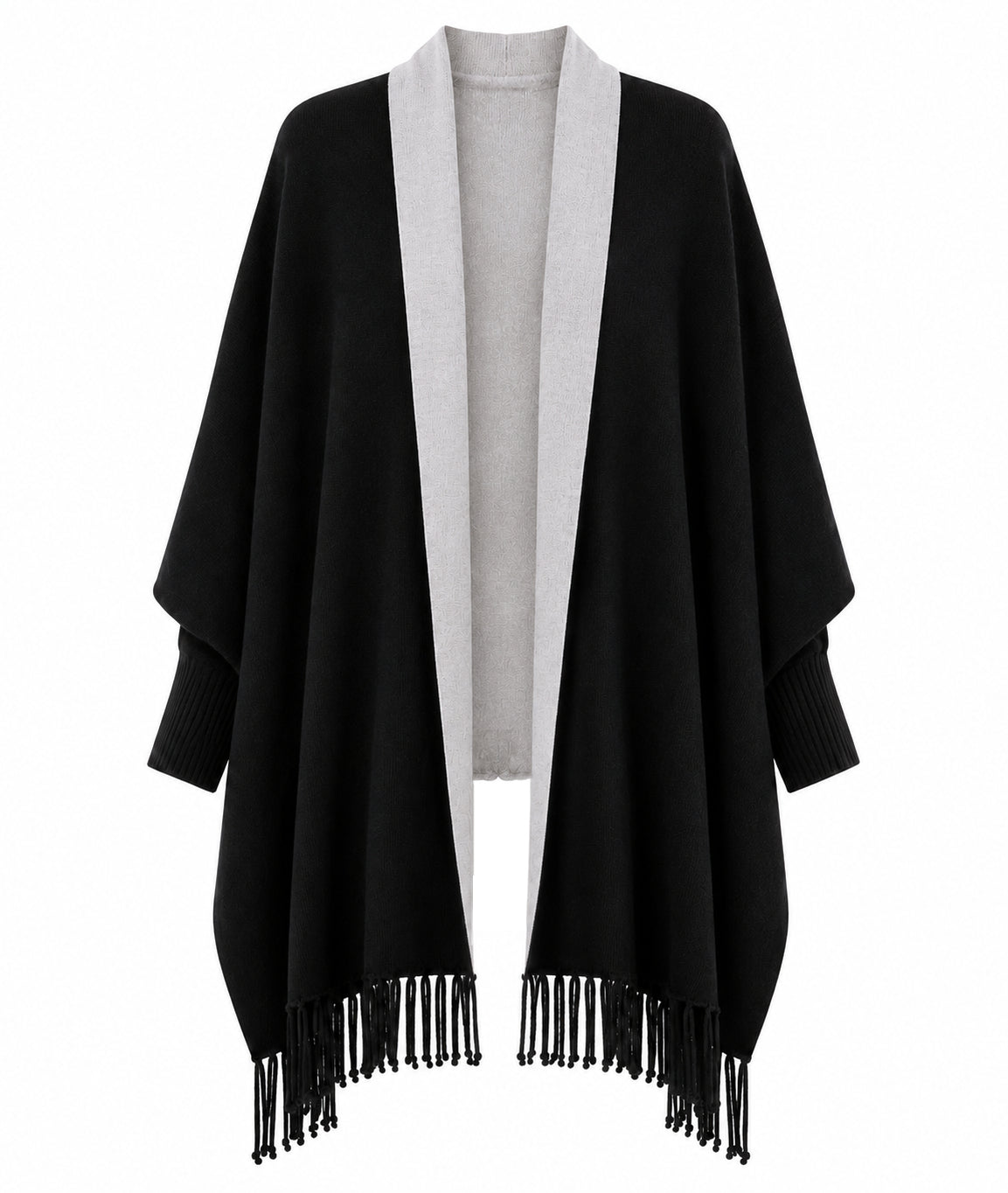 Alpha Studio Women Stola Frangia Poncho Black