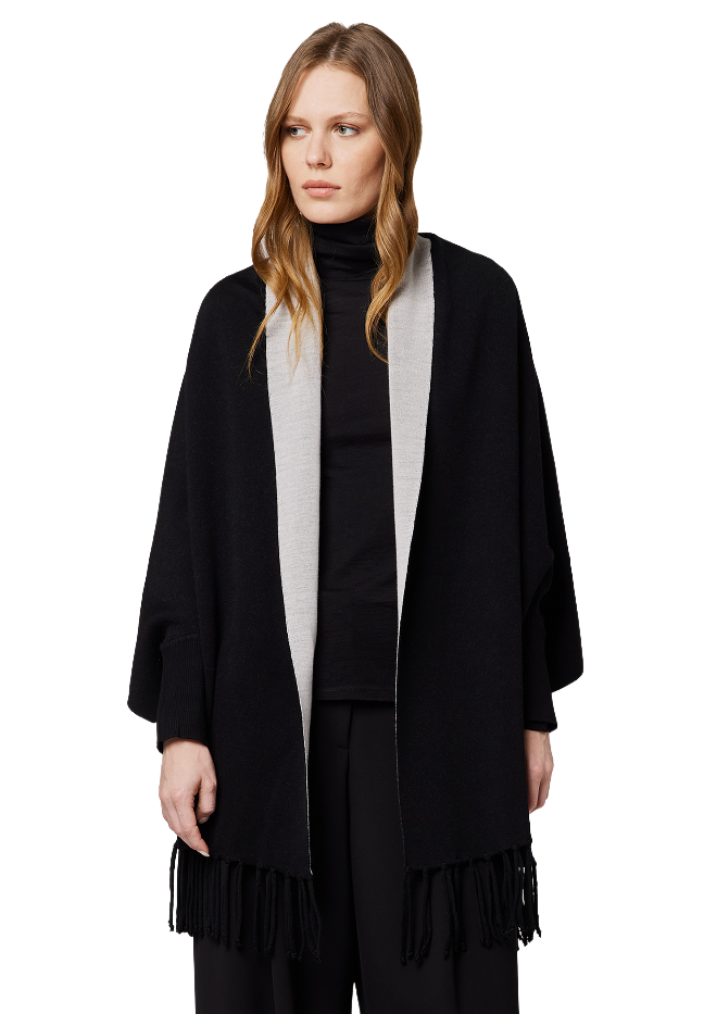 Alpha Studio Women Stola Frangia Poncho Black