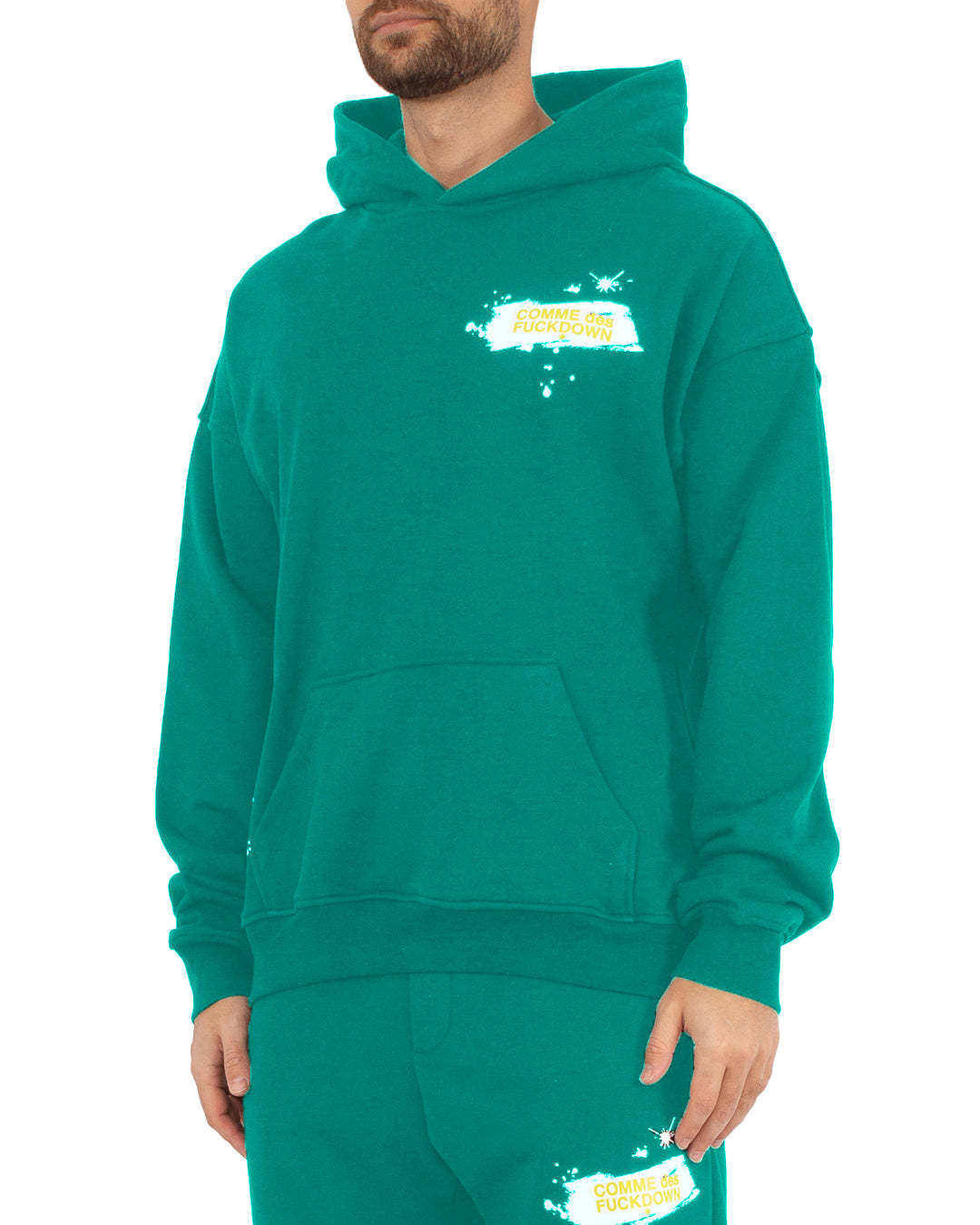 Comme Des Fuckdown Men Sweatshirt Hooded Print Green