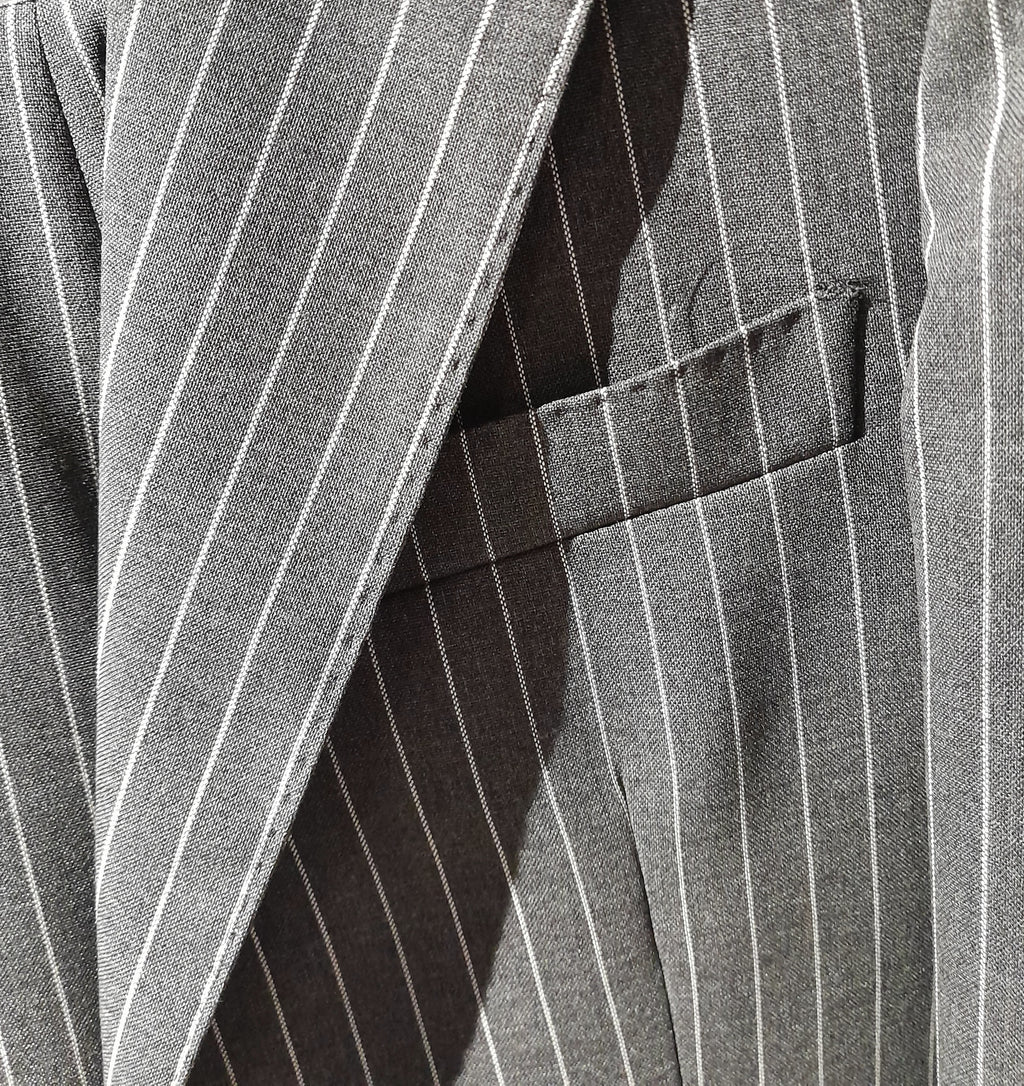 Ermenegildo Zegna Fabric Men Suit Wool Pinstripe Blue Grey