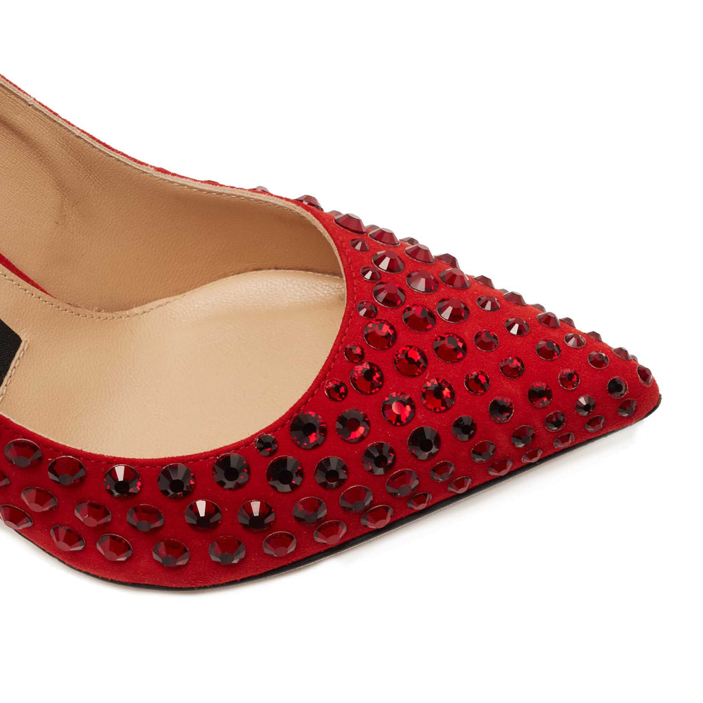 Sergio Rossi Women Suede Studded Pointed Strass Pumps Heels Red