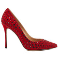 Sergio Rossi Women Suede Studded Pointed Strass Pumps Heels Red