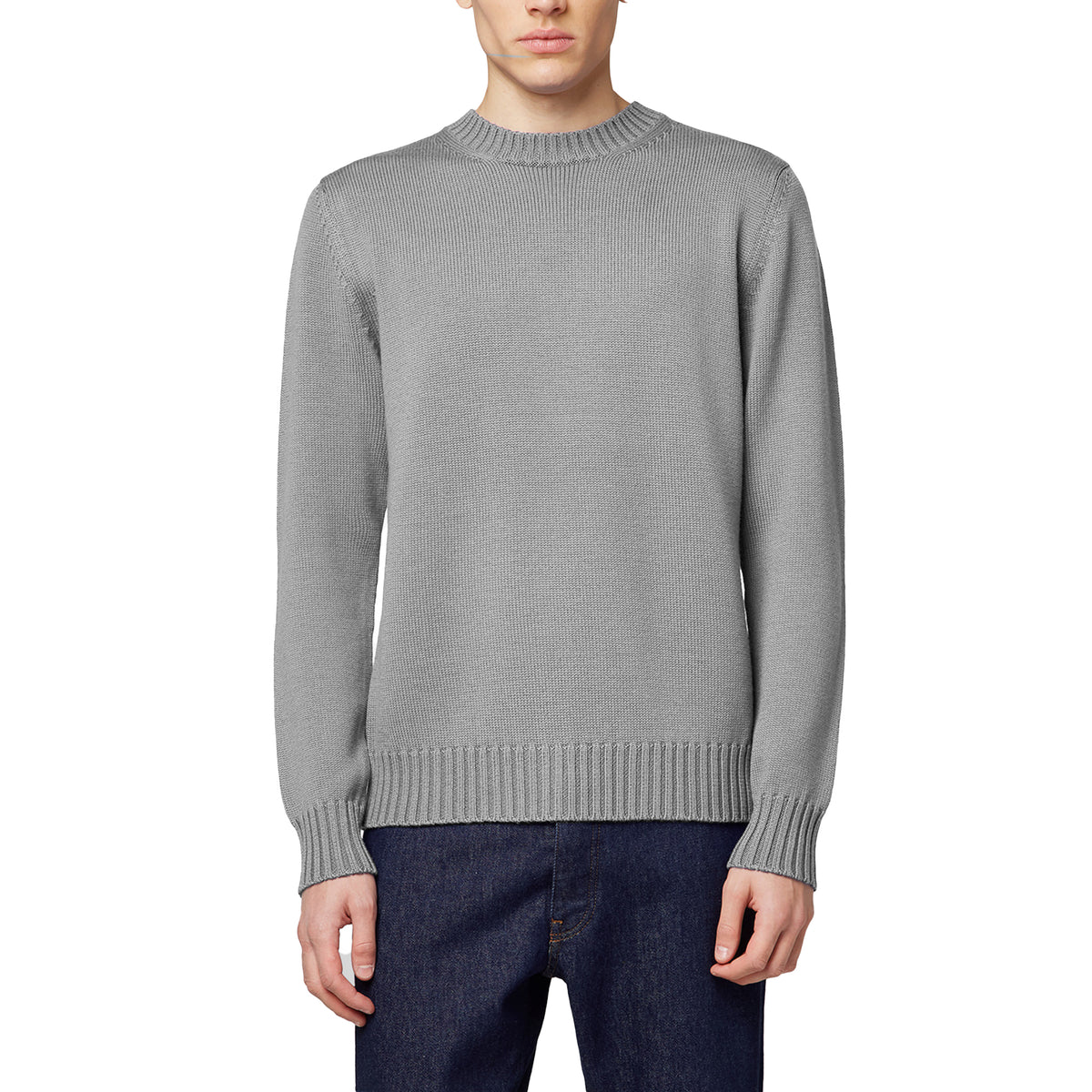 Alpha Studio Men Crewneck Longsleeve Cashmere Sweaters Grey