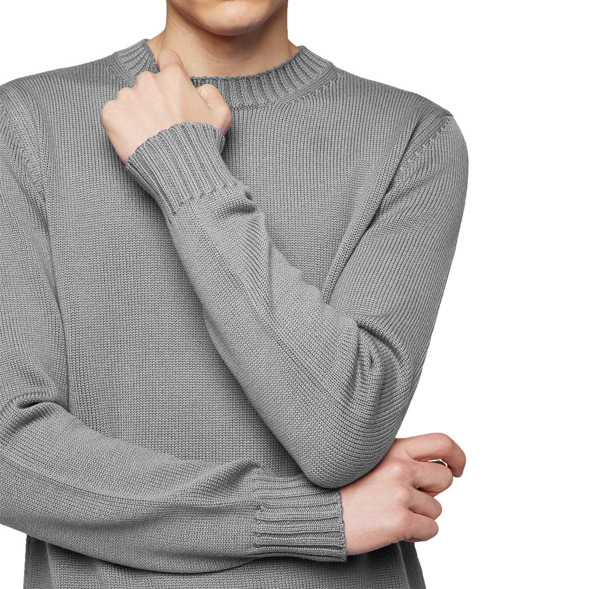 Alpha Studio Men Crewneck Longsleeve Cashmere Sweaters Grey